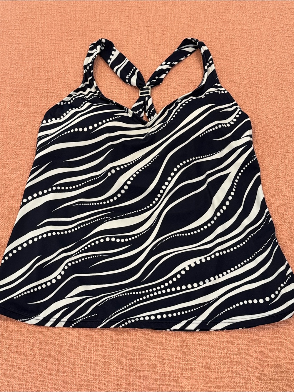 Caribbean Joe navy & White Wave-Print Halter Tankini Top - IMO fits med / large